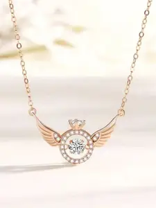 MEENAZ Rose Gold-Plated & CZ-Studded Peacock-Charm Pendant