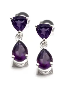 HIFLYER JEWELS Sterling Silver Teardrop Shaped Amethyst Drop Earrings