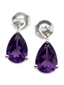 HIFLYER JEWELS Sterling Silver Teardrop Shaped Amethyst Drop Earrings