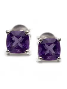 HIFLYER JEWELS Sterling Silver Square Amethyst Studs Earrings