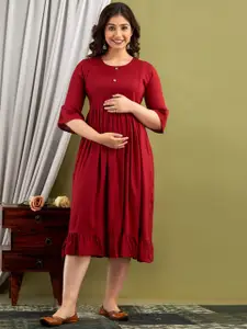 Mialo fashion Fit & Flared Maternity Midi Ethnic Dress