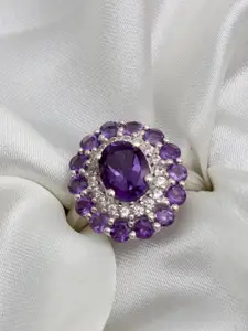 HIFLYER JEWELS Silver-Plated Amethyst-Studded Ring