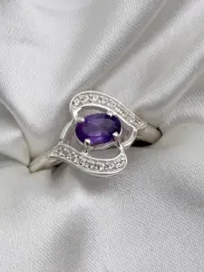 HIFLYER JEWELS Sterling Silver-Plated Amethyst-Studded Finger Ring