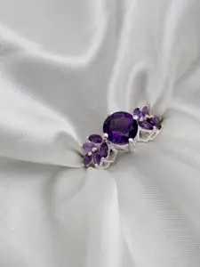 HIFLYER JEWELS 925 Sterling Silver-Plated Amethyst-Studded Finger Ring