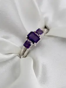 HIFLYER JEWELS 925 Sterling Silver-Plated Amethyst-Studded Finger Ring