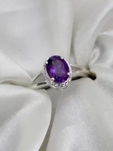 HIFLYER JEWELS 925 Sterling Silver Silver-Plated Amethyst-Studded Finger Ring