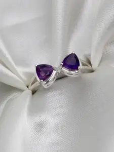 HIFLYER JEWELS Sterling Silver-Plated Amethyst-Studded Finger Ring