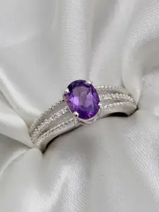 HIFLYER JEWELS Silver-Plated Amethyst-Studded Finger Ring