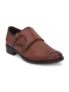 Hitz Men Textured Formal Double Monk Shoes With Buckle Detail