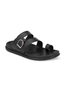 Hitz Men Open Toe Leather Comfort Sandals With Buckle Detail