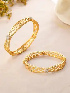 Voylla Set Of 2 Gold-Plated Stone Studded Bangles