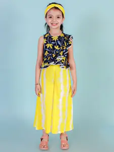 LIL DRAMA Girls Floral Printed Top With Palazzos