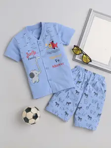 FOURFOLDS Boys Printed Pure Cotton Shirt with Shorts