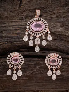 Kushal's Fashion Jewellery Rose Gold-Plated CZ-Studded Pendant WithEarrings
