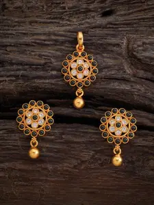 Kushal's Fashion Jewellery Gold-Plated Stone-Studded Pendant Set