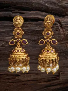Kushal's Fashion Jewellery Gold Plated Dome Shaped Stone Studded And Beaded Jhumkas