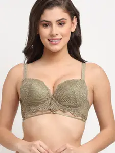 MAKCLAN Medium Coverage Underwired Lightly Padded All Day Comfort Dry Fit Push-Up Lace Bra