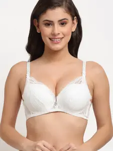 MAKCLAN Medium Coverage Underwired Lightly Padded All Day Comfort Dry Fit Plunge Lace Bra