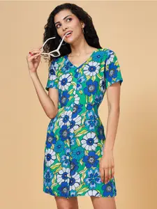 YU by Pantaloons Floral Printed V-Neck Cinched Waist A-Line Dress
