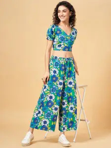 YU by Pantaloons Floral Printed Smocked Detailed Top with Bottom