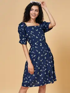 YU by Pantaloons Floral Printed Puff Sleeve Square Neck Fit & Flare Dress