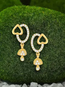Vighnaharta Gold-Plated CZ Studded Oval Shaped Drop Earrings