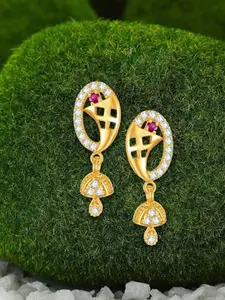 Vighnaharta Gold-Plated Leaf Shaped Drop Earrings