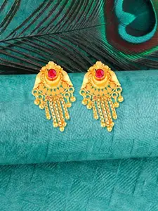 Vighnaharta Gold-Plated Leaf Shaped CZ-Studded Stud Earrings