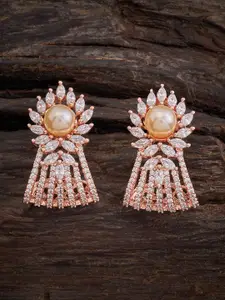 Kushal's Fashion Jewellery Gold-Plated Cubic Zirconia Studded Floral Drop Earrings