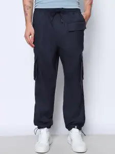 Bewakoof Navy Blue Men Tapered Fit Pure Cotton Cargo Joggers