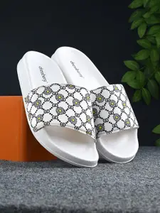 DressBerry Women White And Black Printed Sliders