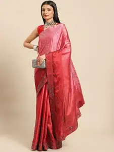 all about you Pink Embellished Beads and Stones Satin Saree