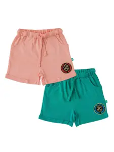 JusCubs Girls Pink & Sea Green Pack Of 2 Cotton Mid-Rise Shorts