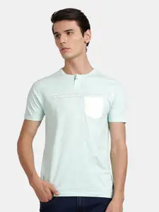 t-base Typography Printed Henley Neck Cotton T-shirt