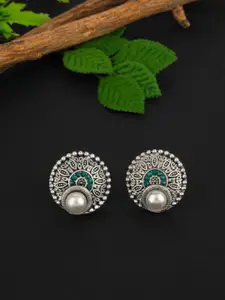 E2O Silver-Plated Stone Studded & Pearl Contemporary Studs Earrings