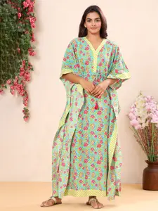 mirari Ethnic Motifs Printed Long Kaftan Pure Cotton Night Dress