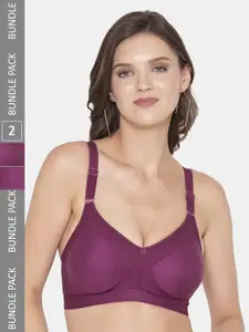 Souminie Pack Of 2 Non-Padded Full Coverage All Day Comfort Seamless Cotton Minimizer Bra