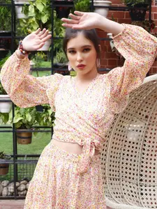 Sera White Floral Printed Wrap Crop Top