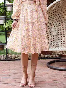 Sera Floral Printed A-Line Midi Skirt