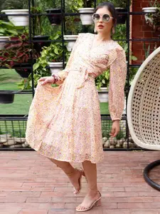 Sera White & Pink Floral Printed Crop Top With Skirt