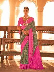 Mitera Green & Pink Woven Design Zari Saree