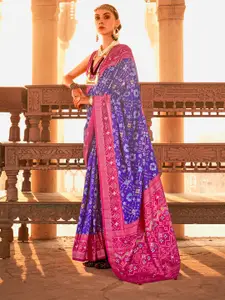 Mitera Purple & Pink Ethnic Motifs Printed Woven Design Border Zari Silk Blend Saree