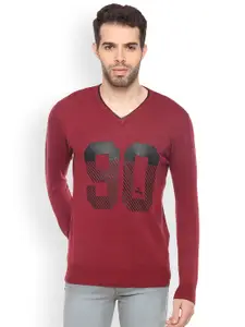 Duke Men Maroon Printed Pullover