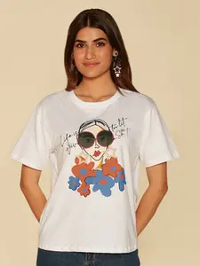 20Dresses White Graphic Printed Pure Cotton T-shirt