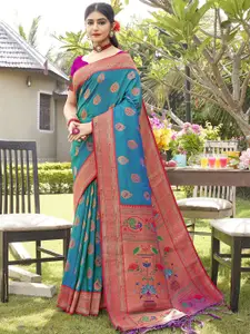 SANGAM PRINTS Ethnic Motif Woven Design Zari Pure Silk Saree