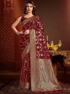 SANGAM PRINTS Ethnic Motifs Woven Design Zari Pure Silk Saree