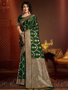 SANGAM PRINTS Ethnic Motif Woven Design Zari Pure Silk Saree