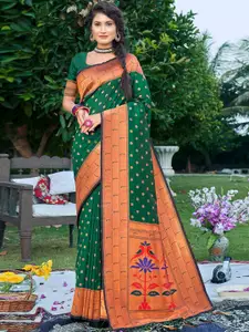 SANGAM PRINTS Ethnic Motifs Woven Design Zari Pure Silk Paithani Saree