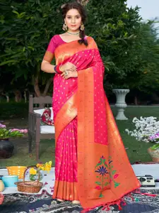 SANGAM PRINTS Woven Design Zari Pure Silk Saree