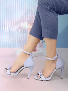 ELLE Open Toe Party Stiletto Heels With Bows & Ankle Loop